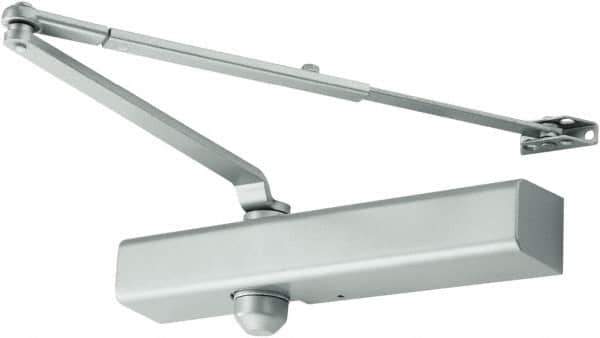 Falcon - 13-1/4" Closer Body Length, Medium Duty Multi-Sized Door Closer Manual Damper - Aluminum Finish, Non-Handed - Exact Tool & Supply