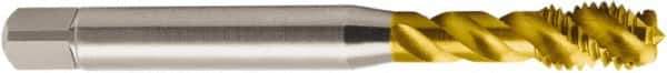 Seco - M3.5x0.60 Metric 3 Flute 6H Modified Bottoming Spiral Flute Tap - Powdered Metal, TiN Finish, 56mm OAL, Right Hand Flute, Right Hand Thread, H6 - Exact Tool & Supply
