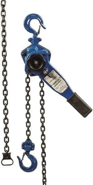 Value Collection - 1,500 Lb Lifting Capacity, 10' Lift Height, Lever Hoist - Made from Chain, 33 Lb Avg Pull to Lift Rated Load, 1 Chain - Exact Tool & Supply