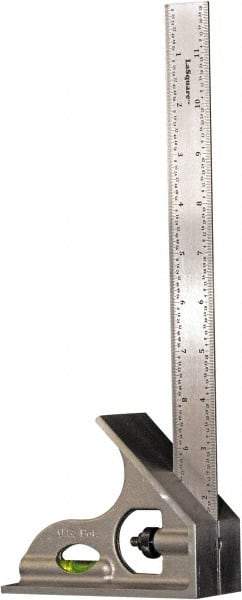 LaGesse Products - 2 Piece, 12" Combination Square Set - 1/16, 1/32, 1/64 & 1/8" (Inch) Graduation, Stainless Steel Blade, Aluminum Square Head - Exact Tool & Supply