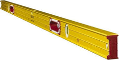 Stabila - Magnetic 78" Long 3 Vial Box Beam Level - Aluminum, Yellow, 2 Plumb & 1 Level Vials - Exact Tool & Supply