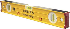 Stabila - Magnetic 16" Long 3 Vial Box Beam Level - Aluminum, Yellow, 2 Plumb & 1 Level Vials - Exact Tool & Supply