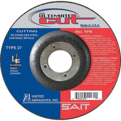 Sait - 5" Wheel Diam, 7/8" Arbor Hole, Type 27 Depressed Center Wheel - Extra Coarse Grade, Zirconia Alumina, S Hardness, 12,200 Max RPM - Exact Tool & Supply