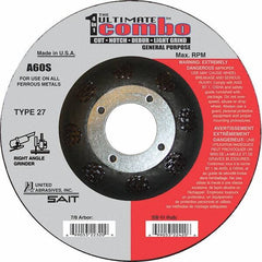 Sait - 60 Grit, 5" Wheel Diam, 7/8" Arbor Hole, Type 27 Depressed Center Wheel - Extra Coarse Grade, Aluminum Oxide, S Hardness, 12,200 Max RPM - Exact Tool & Supply