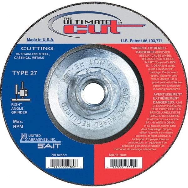 Sait - 5" Wheel Diam, Type 27 Depressed Center Wheel - Extra Coarse Grade, Zirconia Alumina, S Hardness, 12,200 Max RPM - Exact Tool & Supply
