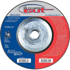 Sait - 5" Wheel Diam, Type 27 Depressed Center Wheel - Extra Coarse Grade, Zirconia Alumina, S Hardness, 12,200 Max RPM - Exact Tool & Supply