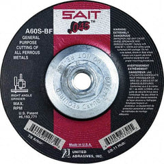 Sait - 60 Grit, 5" Wheel Diam, Type 27 Depressed Center Wheel - Extra Coarse Grade, Aluminum Oxide, S Hardness, 12,200 Max RPM - Exact Tool & Supply