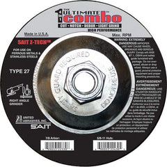 Sait - 4-1/2" Wheel Diam, Type 27 Depressed Center Wheel - Extra Coarse Grade, Zirconia Alumina, S Hardness, 13,300 Max RPM - Exact Tool & Supply