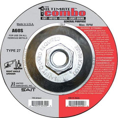 Sait - 60 Grit, 4-1/2" Wheel Diam, Type 27 Depressed Center Wheel - Extra Coarse Grade, Aluminum Oxide, S Hardness, 13,300 Max RPM - Exact Tool & Supply