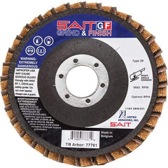 Sait - 40 Grit, 4-1/2" Disc Diam, 7/8" Center Hole, Type 29 Ceramic Flap Disc - 13,300 Max RPM, Fiberglass Backing, Arbor Attaching System, Coated & Non-Woven Combo - Exact Tool & Supply