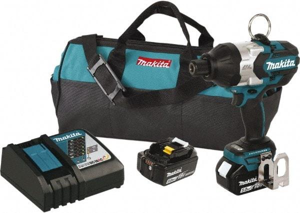 Makita - 7/16" Drive 18 Volt T-Handle Cordless Impact Wrench & Ratchet - 2,200 RPM, 600 Ft/Lb Torque, 2 Lithium-Ion Batteries Included - Exact Tool & Supply