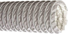 Flexaust - 5" ID, 6 Hg Vac Rating, 11 psi, Fiberglass Vacuum & Duct Hose - 25' Long, Silver, 3-1/2" Bend Radius, -65 to 600°F - Exact Tool & Supply