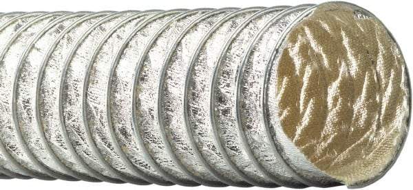 Flexaust - 4" ID, 6 Hg Vac Rating, 10 psi, Fiberglass Vacuum & Duct Hose - 25' Long, Silver, 3" Bend Radius, -65 to 1,050°F - Exact Tool & Supply