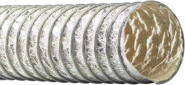 Flexaust - 5" ID, 5 Hg Vac Rating, 9 psi, Fiberglass Vacuum & Duct Hose - 25' Long, Silver, 3-1/2" Bend Radius, -65 to 1,050°F - Exact Tool & Supply