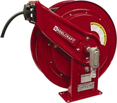 Reelcraft - 12 AWG, 100' Cable Length, Cord & Cable Reel with Flying Lead End - 0 Outlets, 16 Amps, 600 Volts, SEOOW Cable, Red Reel, Spring Driven Reel - Exact Tool & Supply