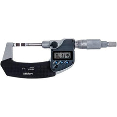 Mitutoyo - 0 to 1" Range, 0.00005" Resolution, Blade Throat IP54 Electronic Outside Micrometer - 0.00015" Accuracy, Ratchet Stop Thimble, Carbide-Tipped Face, SR44 Battery - Exact Tool & Supply
