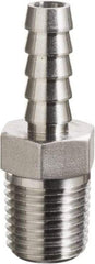 Made in USA - 1/4 x 1/2" Grade 316 Stainless Steel Pipe Hose Connector - Hose Barb x MNPT End Connections, 4,200 psi - Exact Tool & Supply