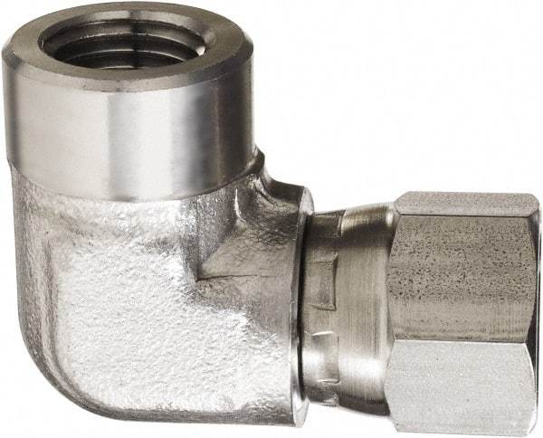 Made in USA - 3/4" Grade 316 Stainless Steel Pipe 90° Elbow - FNPT x NPSM Swivel End Connections, 2,250 psi - Exact Tool & Supply