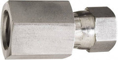Made in USA - 1-1/4" Tube OD, 37° Stainless Steel Flared Tube Swivel Connector - 1-5/8-12 NPT, Female Flare x FNPT Ends - Exact Tool & Supply