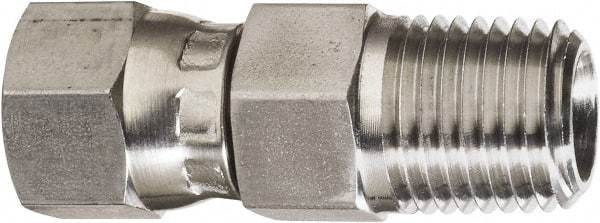 Made in USA - 3/4" Tube OD, 37° Stainless Steel Flared Tube Swivel Connector - 1-1/16-12 NPT, Female Flare x MNPT Ends - Exact Tool & Supply