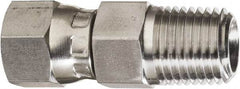 Made in USA - 3/4" Tube OD, 37° Stainless Steel Flared Tube Swivel Connector - 1-1/16-12 NPT, Female Flare x MNPT Ends - Exact Tool & Supply