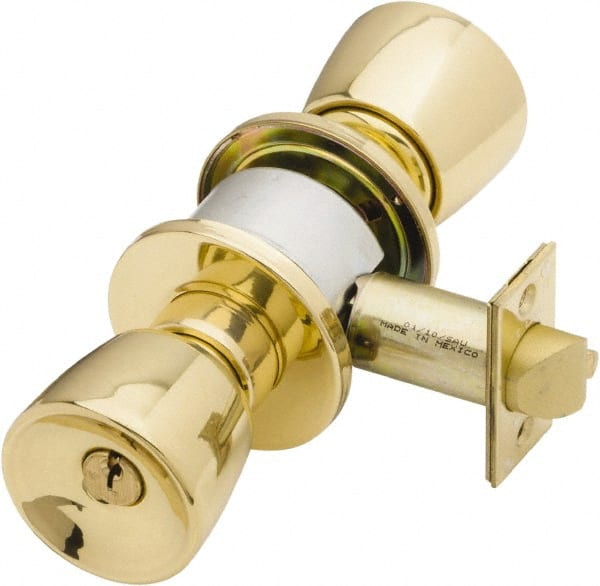 Schlage - 1-3/8 to 1-7/8" Door Thickness, Bright Brass Storeroom Knob Lockset - Exact Tool & Supply
