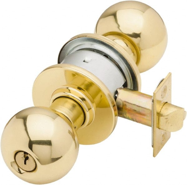 Schlage - 1-3/8 to 1-7/8" Door Thickness, Bright Brass Entrance Knob Lockset - Exact Tool & Supply