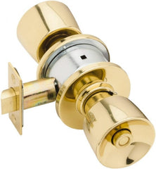 Schlage - 1-3/8 to 1-7/8" Door Thickness, Bright Brass Privacy Knob Lockset - Exact Tool & Supply