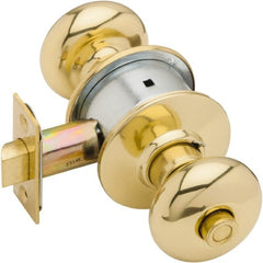 Schlage - 1-3/8 to 1-7/8" Door Thickness, Bright Brass Privacy Knob Lockset - Exact Tool & Supply
