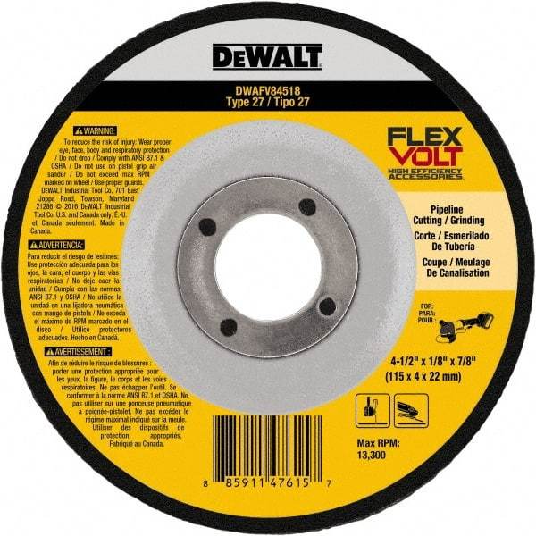 DeWALT - 4-1/2" Wheel Diam, 1/8" Wheel Thickness, 7/8" Arbor Hole, Type 27 Depressed Center Wheel - Fine/Coarse Grade, Ceramic, 13,300 Max RPM - Exact Tool & Supply
