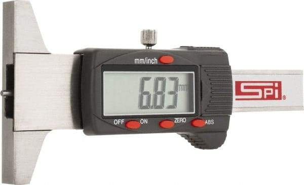 SPI - 0mm to 30mm Steel Electronic Depth Gage - 0.03mm Accuracy, 0.01mm Resolution, 60mm Base Length - Exact Tool & Supply
