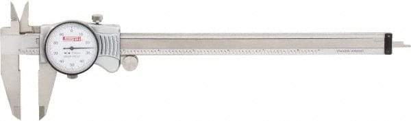 SPI - 0" to 8" Range, 0.001" Graduation, 0.1" per Revolution, Dial Caliper - White Face, 1.97" Jaw Length, Accurate to 0.0015" - Exact Tool & Supply