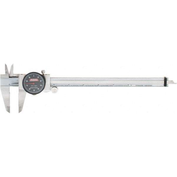SPI - 0" to 8" Range, 0.001" Graduation, 0.1" per Revolution, Dial Caliper - Black Face, 1.97" Jaw Length, Accurate to 0.0015" - Exact Tool & Supply