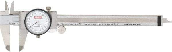 SPI - 0" to 6" Range, 0.001" Graduation, 0.2" per Revolution, Dial Caliper - White Face, 1.57" Jaw Length, Accurate to 0.0010" - Exact Tool & Supply