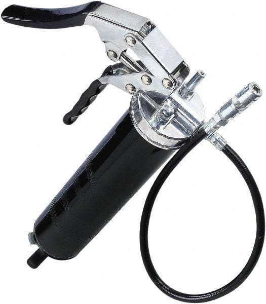 lumax - 7,000 Max psi, Flexible Pistol Grease Gun - 14 oz Capacity, 1/8 Thread Outlet, 25 Strokes per oz, 3-Way Fill - Exact Tool & Supply