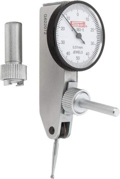 SPI - 1mm Range, 0.01mm Dial Graduation, Horizontal Dial Test Indicator - 32mm White Dial, 0-50-0 Dial Reading, Accurate to 0.013mm - Exact Tool & Supply