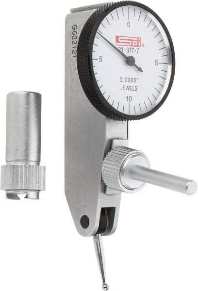 SPI - 0.02" Range, 0.0005" Dial Graduation, Horizontal Dial Test Indicator - 1-1/4" White Dial, 0-10-0 Dial Reading, Accurate to 0.0005" - Exact Tool & Supply