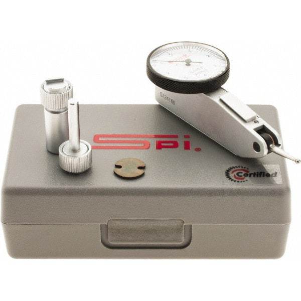 SPI - 0.008" Range, 0.0001" Dial Graduation, Horizontal Dial Test Indicator - 1-1/4" White Dial, 0-4-0 Dial Reading, Accurate to 0.0001" - Exact Tool & Supply
