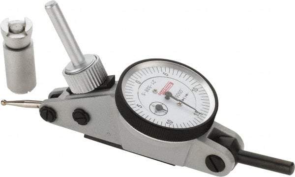 SPI - 0.06" Range, 0.0005" Dial Graduation, Horizontal Dial Test Indicator - 1-3/16" White Dial, 0-15-0 Dial Reading, Accurate to 0.0012" - Exact Tool & Supply