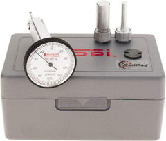 SPI - 0.2mm Range, 0.002mm Dial Graduation, Vertical Dial Test Indicator - 32mm White Dial, 0-100-0 Dial Reading, Accurate to 0.004mm - Exact Tool & Supply
