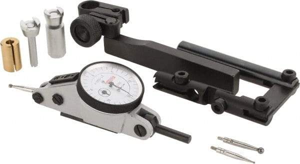 SPI - 10 Piece, 0" to 0.06" Measuring Range, 1.18" Dial Diam, 0-15-0 Dial Reading, White Dial Test Indicator Kit - 0.0012" Accuracy, 0.86" Contact Point Length, 0.079" Ball Diam, 0.001" Dial Graduation - Exact Tool & Supply