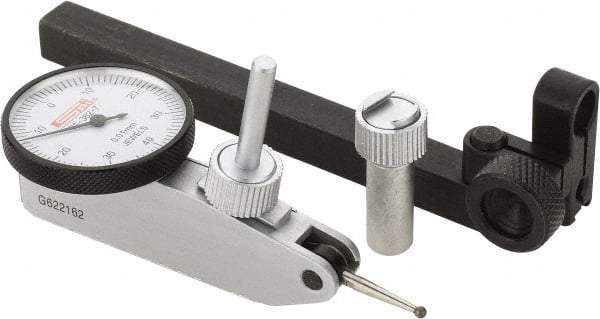 SPI - 8 Piece, 0mm to 0.8mm Measuring Range, 32mm Dial Diam, 0-40-0 Dial Reading, White Dial Test Indicator Kit - 0.013mm Accuracy, 17.3mm Contact Point Length, 2mm Ball Diam, 0.01mm Dial Graduation - Exact Tool & Supply