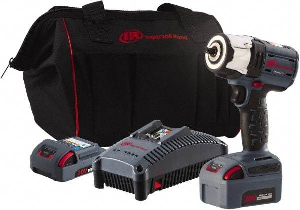 Ingersoll-Rand - 3/8" Drive 20 Volt Pistol Grip Cordless Impact Wrench & Ratchet - 2,100 RPM, 0 to 3,100 BPM, 360 Ft/Lb Torque, 2 Lithium-Ion Batteries Included - Exact Tool & Supply