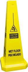 PRO-SAFE - Caution - Cuidado - Wet Floor - Piso Mojado, 10-1/2" Wide x 25-3/4" High, Polyethylene Floor Sign - English/Spanish, Cone, Black on Yellow, For Accident Prevention - Exact Tool & Supply