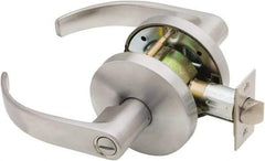 Falcon - Grade 1 Privacy Lever Lockset for 1-3/8" Thick Doors - 2-3/4" Back Set, No Cylinder, Steel, Satin Chrome Finish - Exact Tool & Supply