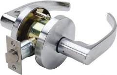 Falcon - Grade 1 Passage Lever Lockset for 1-3/8" Thick Doors - 2-3/4" Back Set, No Cylinder, Steel, Satin Chrome Finish - Exact Tool & Supply
