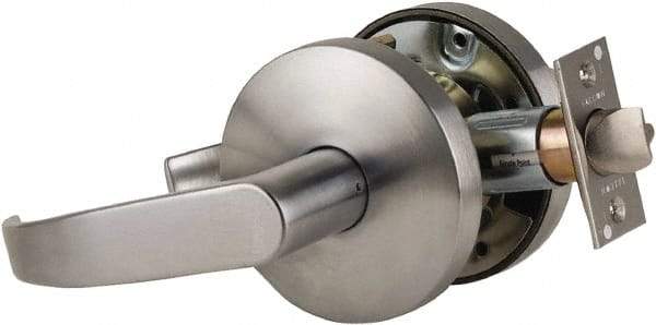 Falcon - Grade 1 Entrance Lever Lockset for 1-3/8" Thick Doors - 2-3/4" Back Set, No Cylinder, Steel, Satin Chrome Finish - Exact Tool & Supply