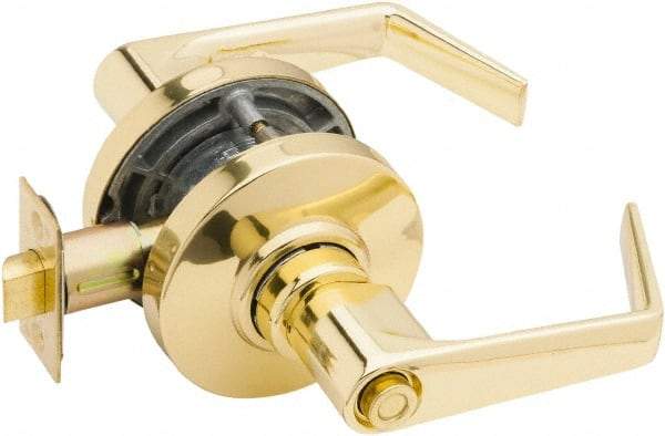 Falcon - Grade 2 Entrance Lever Lockset for 1-3/8" Thick Doors - 2-3/4" Back Set, No Cylinder, Steel, Bright Brass Finish - Exact Tool & Supply