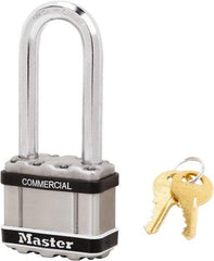 Master Lock - 2-1/2" Shackle Clearance, Keyed Alike Padlock - 3/8" Shackle Diam, Laminated Steel - Exact Tool & Supply