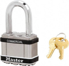 Master Lock - 1-1/2" Shackle Clearance, Keyed Alike Padlock - 3/8" Shackle Diam, Laminated Steel - Exact Tool & Supply